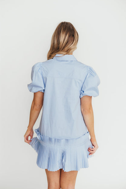 Alicia Pleated Hem Mini Dress in Powder Blue