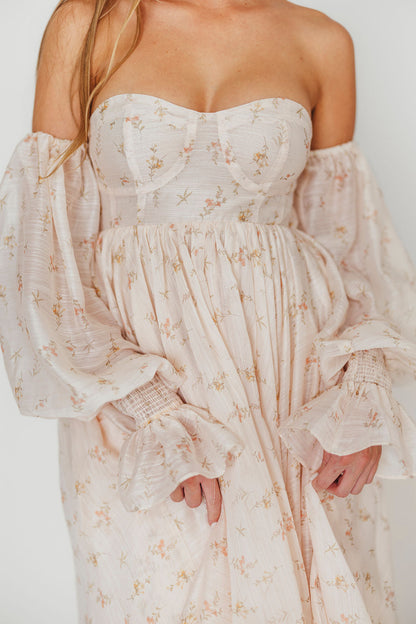 Delilah Maxi Dress with Train in Peach - Bump Friendly (XS-3XL)