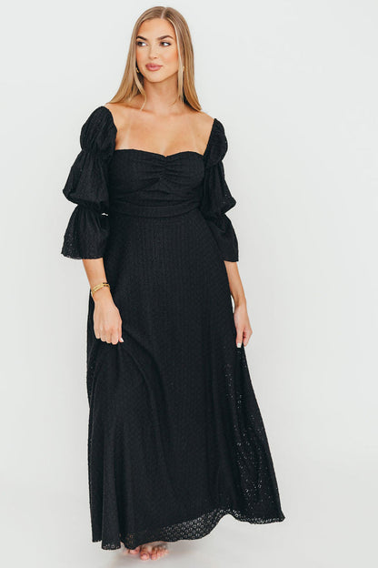 Corrine Tiered Sleeve Maxi Dress with Pockets in Black - Bump Friendly