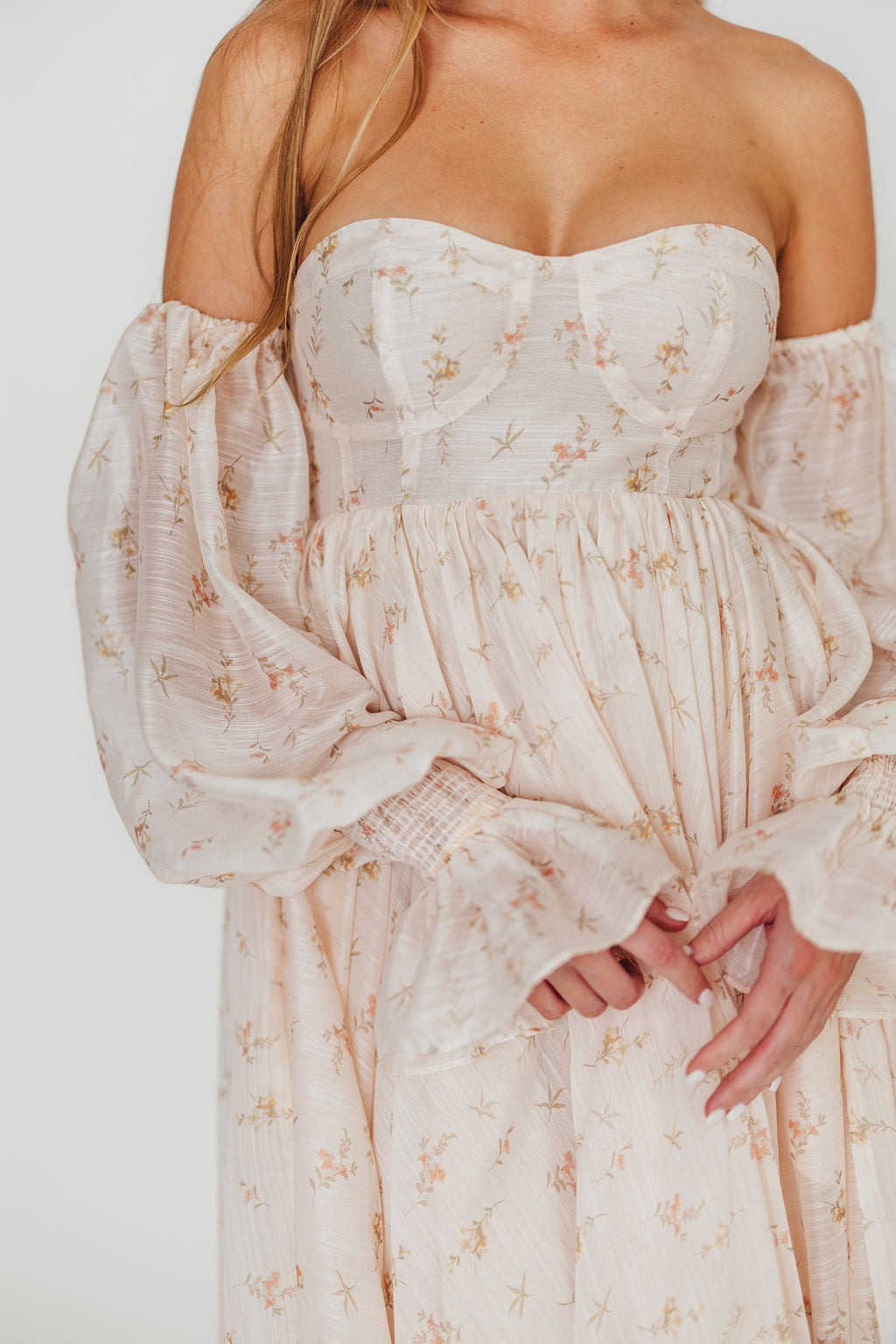 Delilah Maxi Dress with Train in Peach - Bump Friendly (XS-3XL)