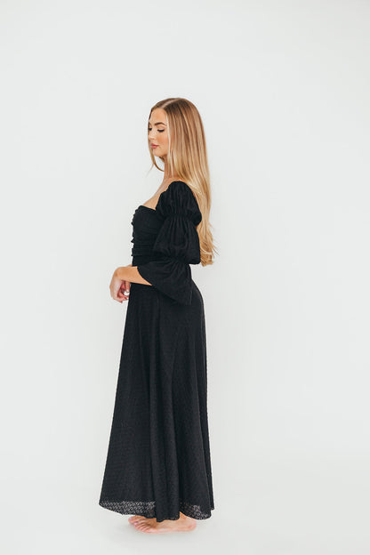 Corrine Tiered Sleeve Maxi Dress with Pockets in Black - Bump Friendly