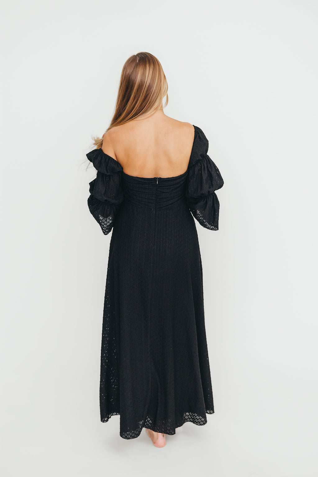 Corrine Tiered Sleeve Maxi Dress with Pockets in Black - Bump Friendly