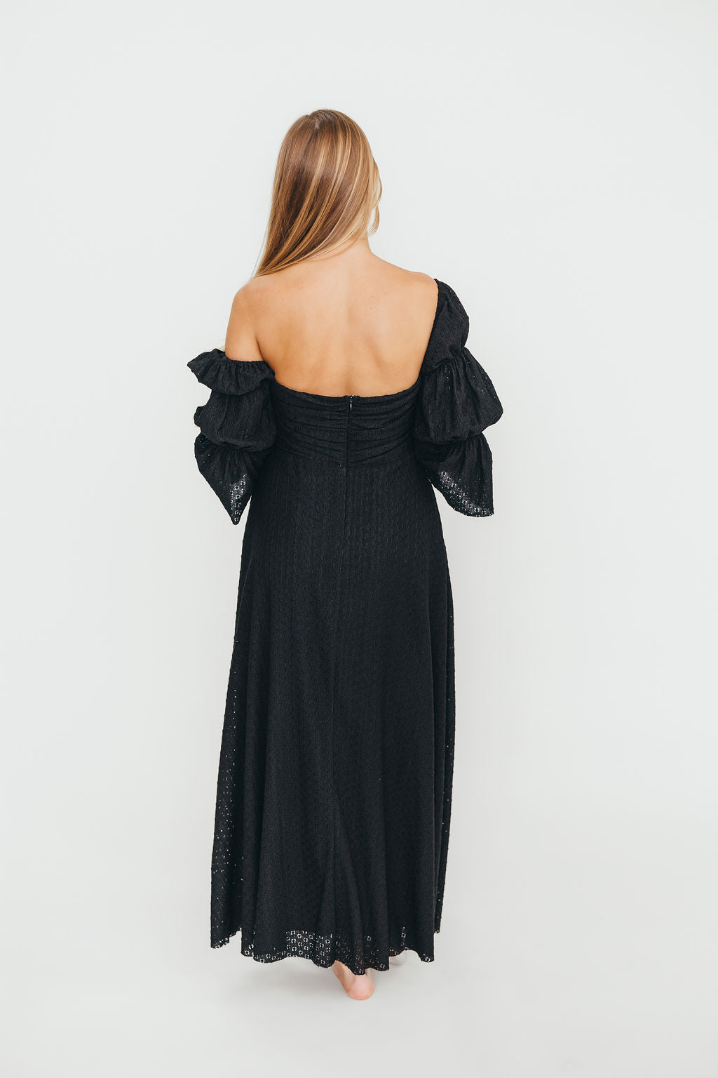 Corrine Tiered Sleeve Maxi Dress with Pockets in Black - Bump Friendly