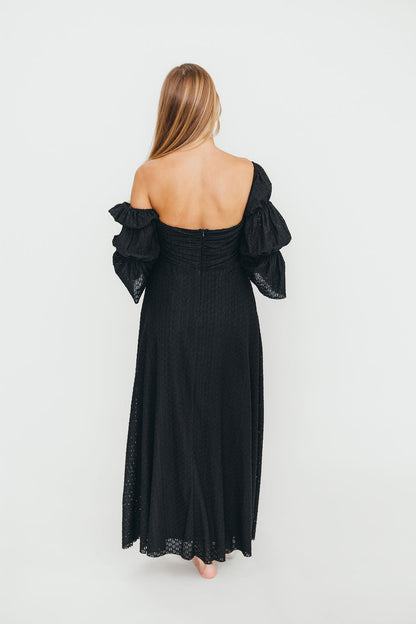 Corrine Tiered Sleeve Maxi Dress with Pockets in Black - Bump Friendly