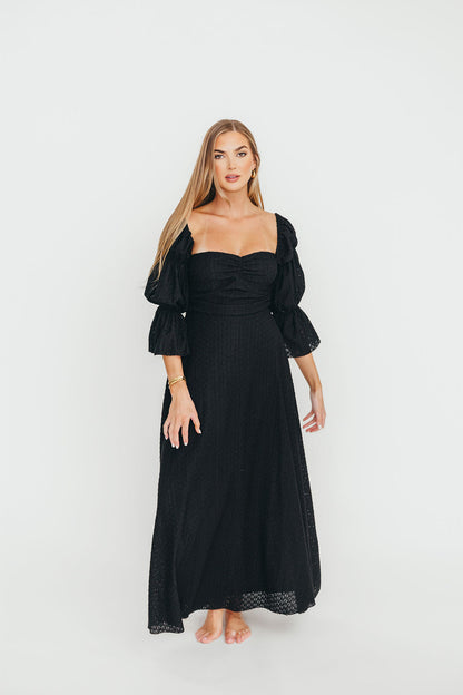 Corrine Tiered Sleeve Maxi Dress with Pockets in Black - Bump Friendly