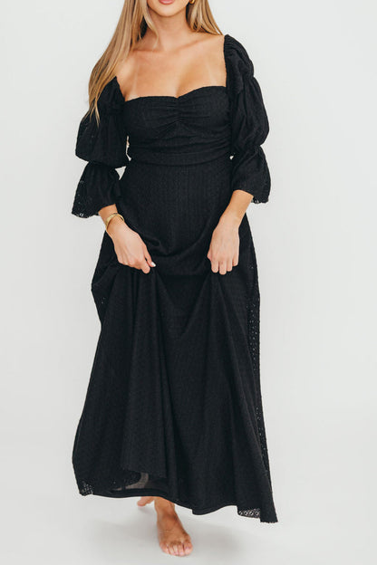 Corrine Tiered Sleeve Maxi Dress with Pockets in Black - Bump Friendly