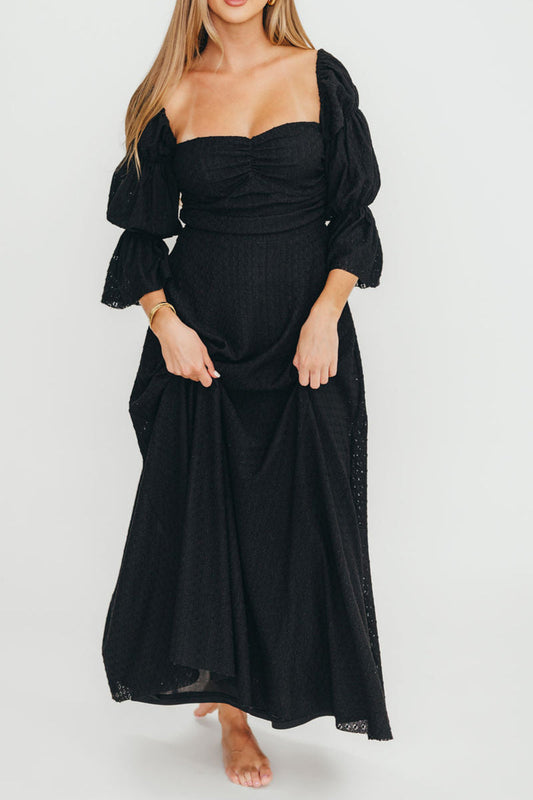 Corrine Tiered Sleeve Maxi Dress with Pockets in Black - Bump Friendly