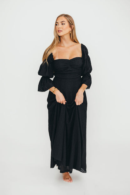 Corrine Tiered Sleeve Maxi Dress with Pockets in Black - Bump Friendly