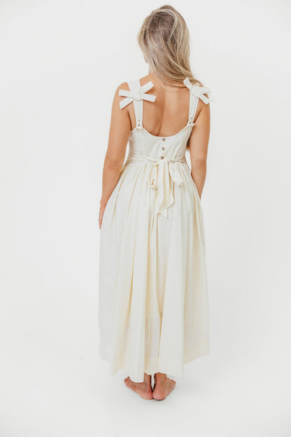 Cece 100% Cotton Bow Detail Woven Maxi Dress in Off-White
