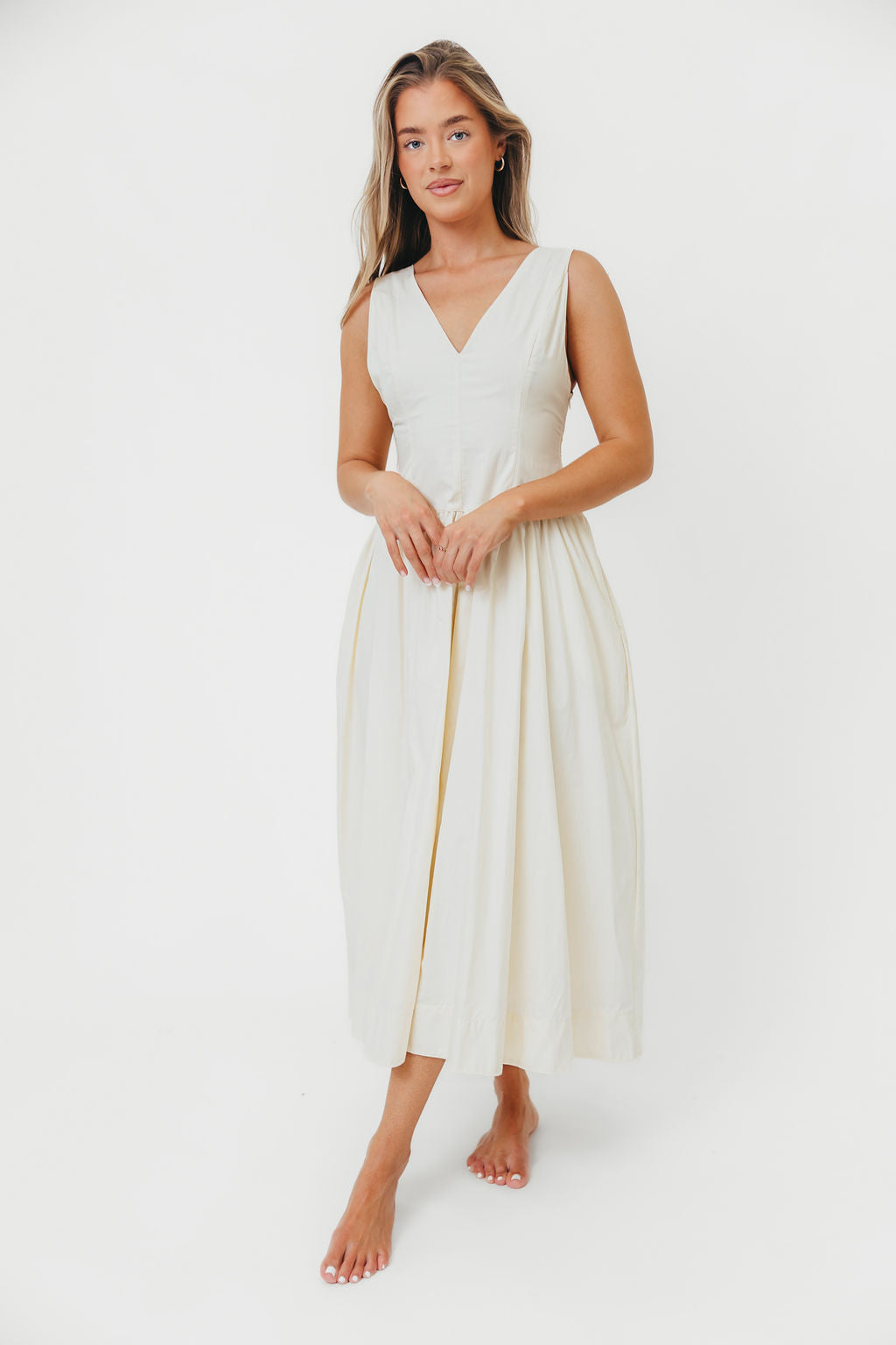 Cece 100% Cotton Bow Detail Woven Maxi Dress in Off-White