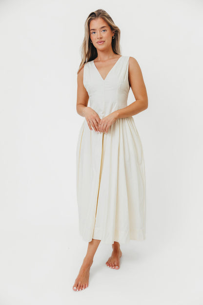 Cece 100% Cotton Bow Detail Woven Maxi Dress in Off-White