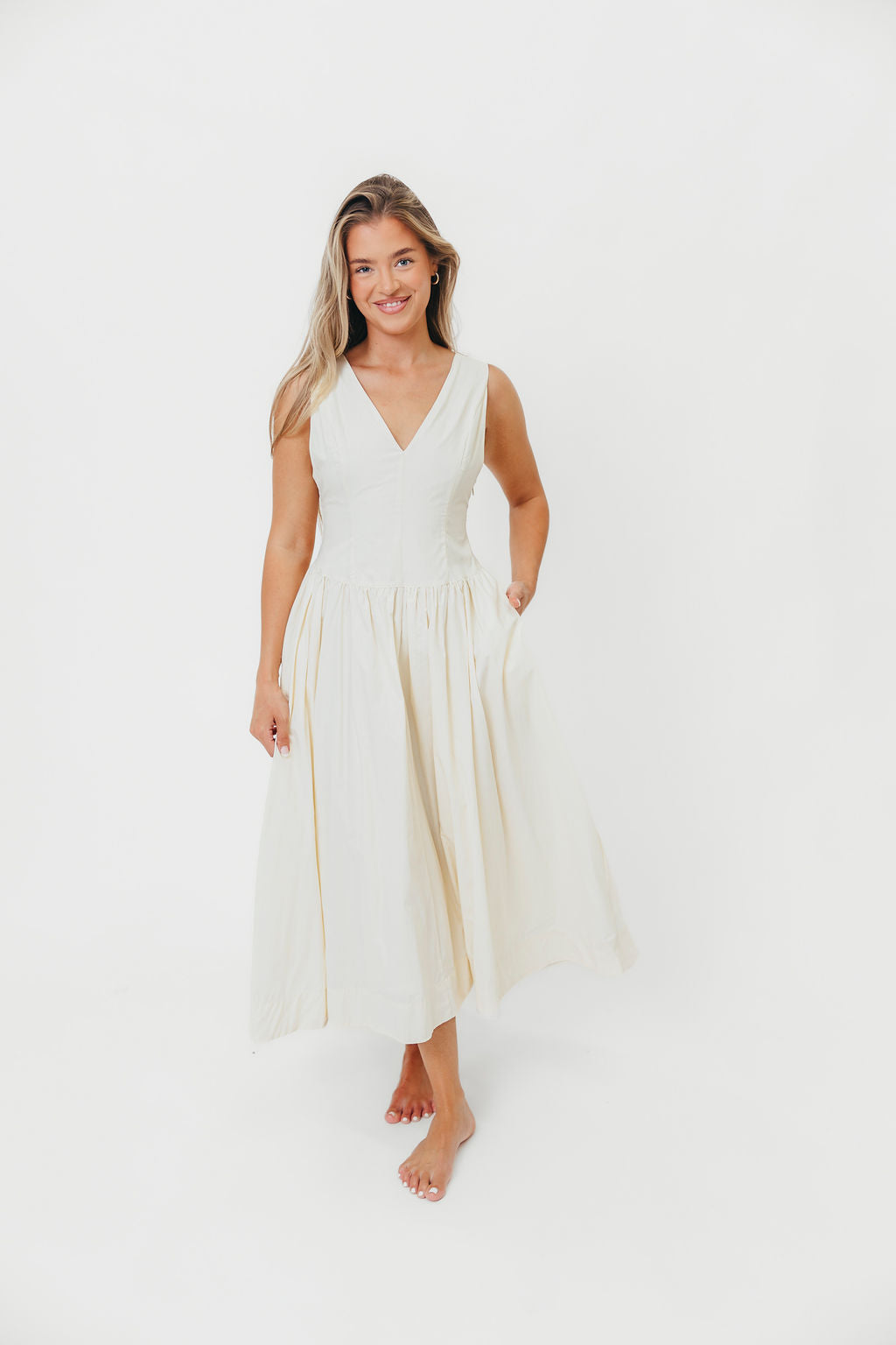 Cece 100% Cotton Bow Detail Woven Maxi Dress in Off-White