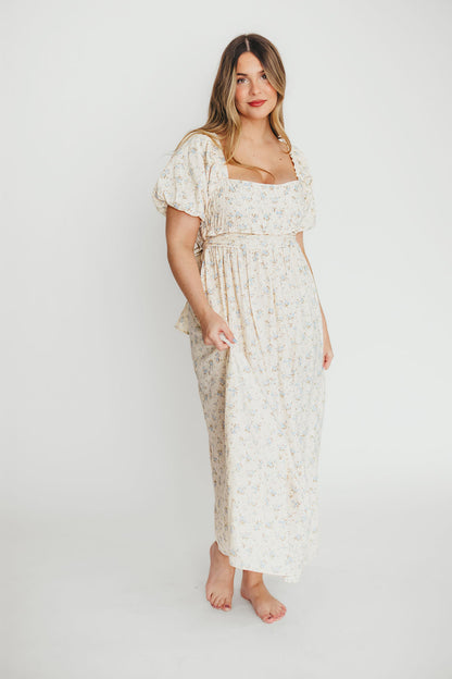 Finley 100% Cotton Peplum Midi Dress in Ivory/Blue - Bump & Nursing Friendly