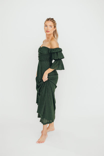Corrine Tiered Sleeve Maxi Dress with Pockets in Hunter Green - Bump Friendly