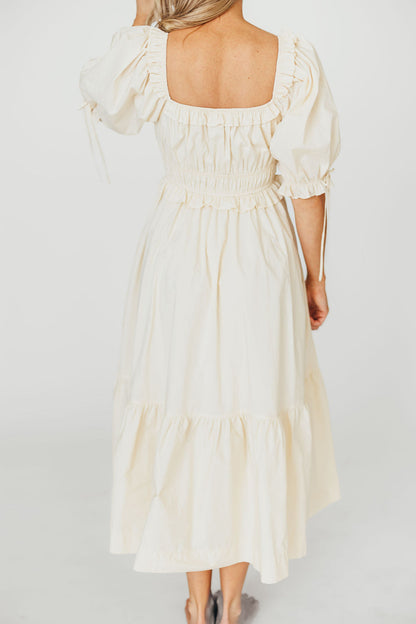 Crissy 100% Cotton Ruched Midi Dress in Cream - Bump Friendly