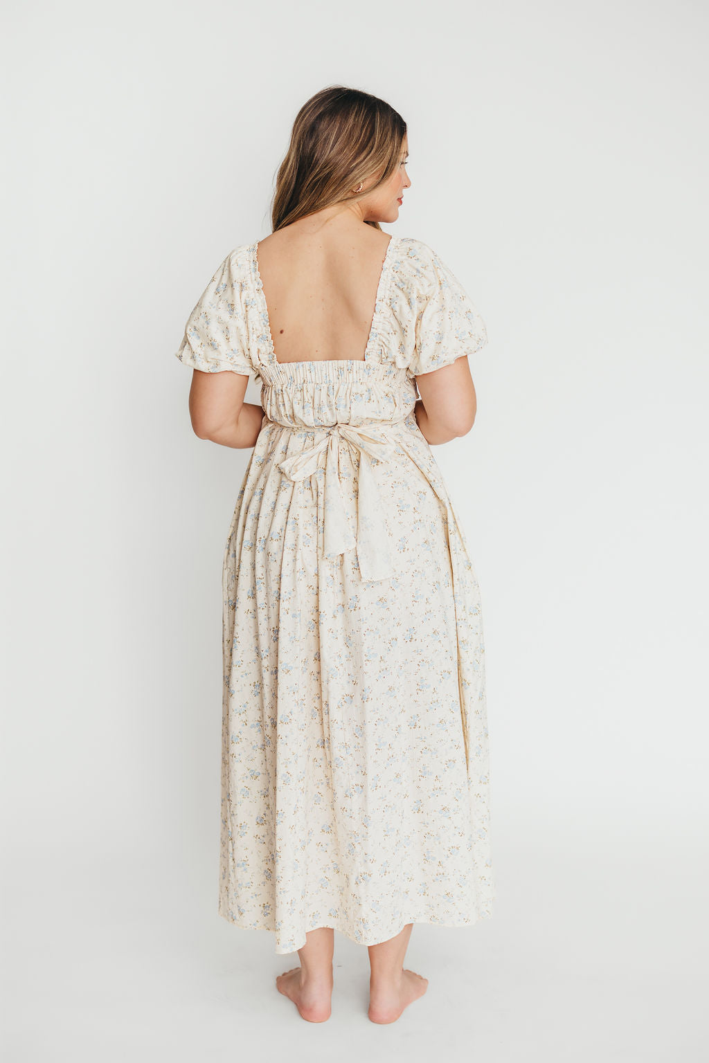 Finley 100% Cotton Peplum Midi Dress in Ivory/Blue - Bump & Nursing Friendly