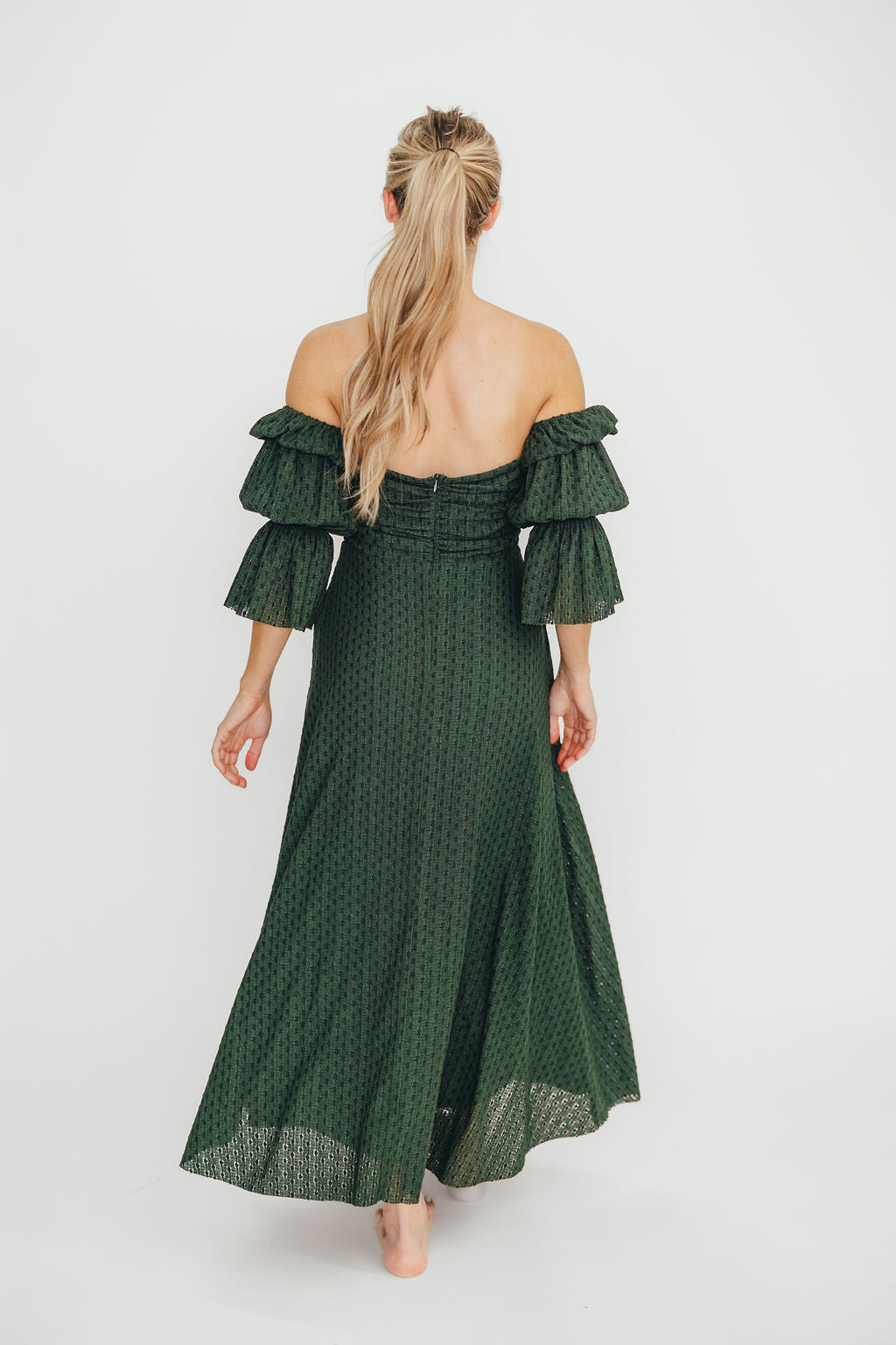 Corrine Tiered Sleeve Maxi Dress with Pockets in Hunter Green - Bump Friendly