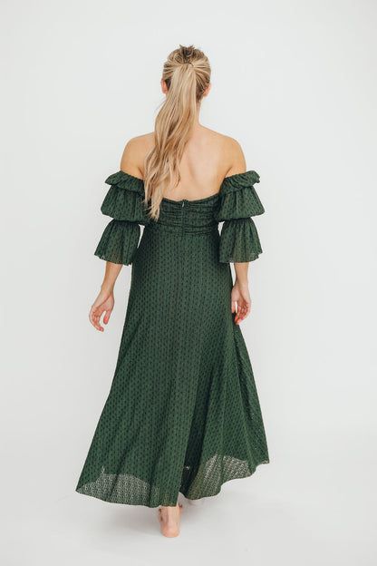 Corrine Tiered Sleeve Maxi Dress with Pockets in Hunter Green - Bump Friendly
