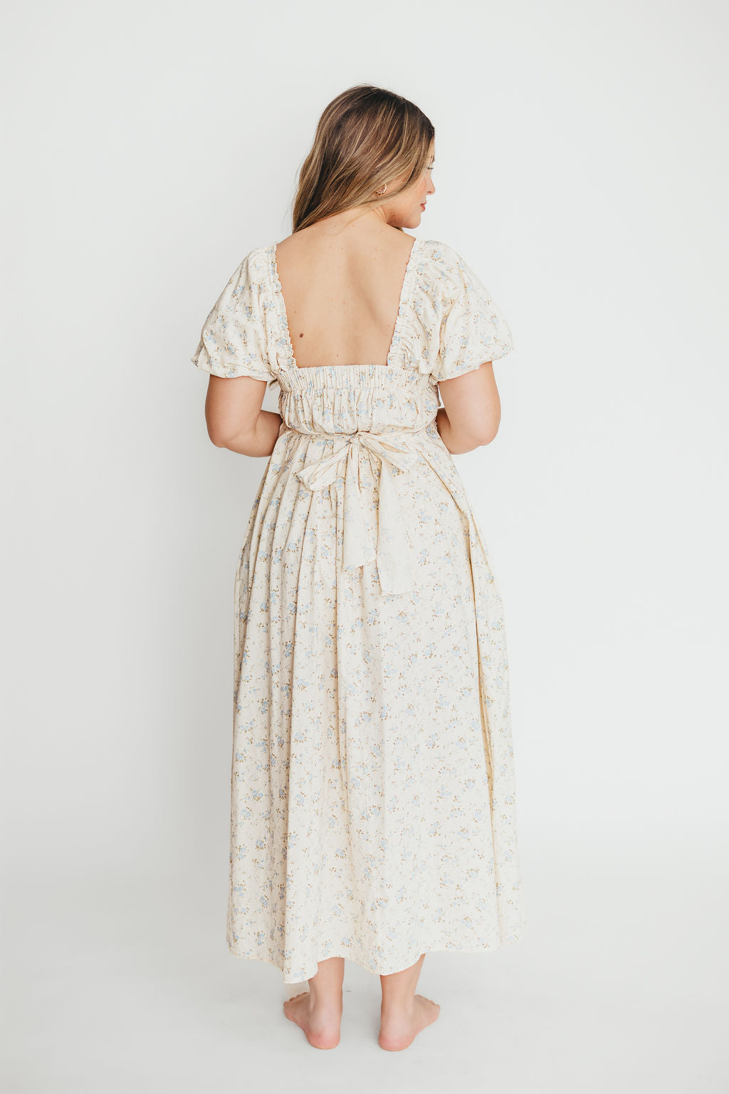 Finley 100% Cotton Peplum Midi Dress in Ivory/Blue - Bump & Nursing Friendly