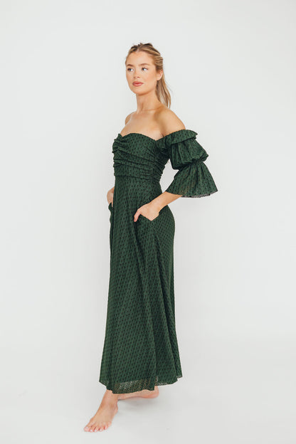 Corrine Tiered Sleeve Maxi Dress with Pockets in Hunter Green - Bump Friendly