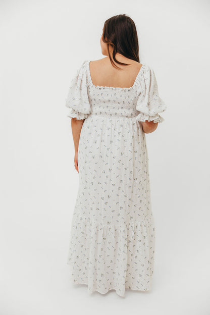 Livvy 100% Cotton Maxi Dress in Off-White / Blue Floral - Bump Friendly & Inclusive Sizing