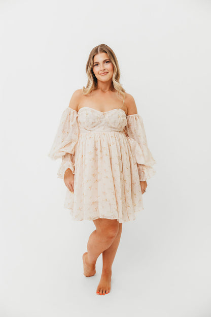 Kennedy Floral Mini Dress in Cream- Bump Friendly
