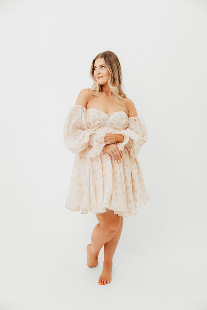 Kennedy Floral Mini Dress in Cream- Bump Friendly