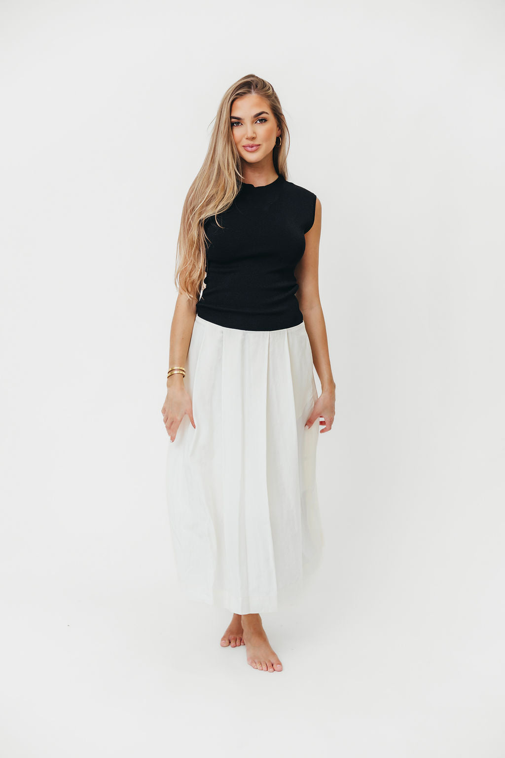 The Cairo Midi Dress in Black/Cream