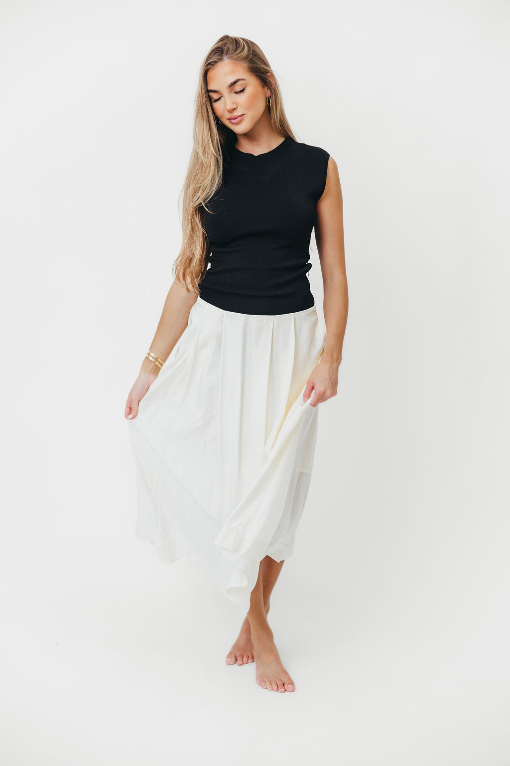 The Cairo Midi Dress in Black/Cream