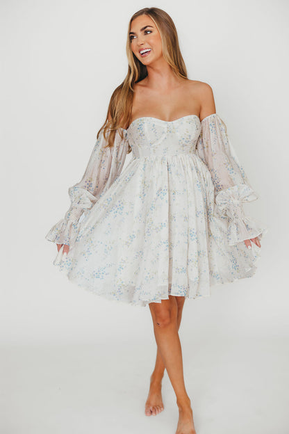 Kennedy Floral Mini Dress in Blue- Bump Friendly