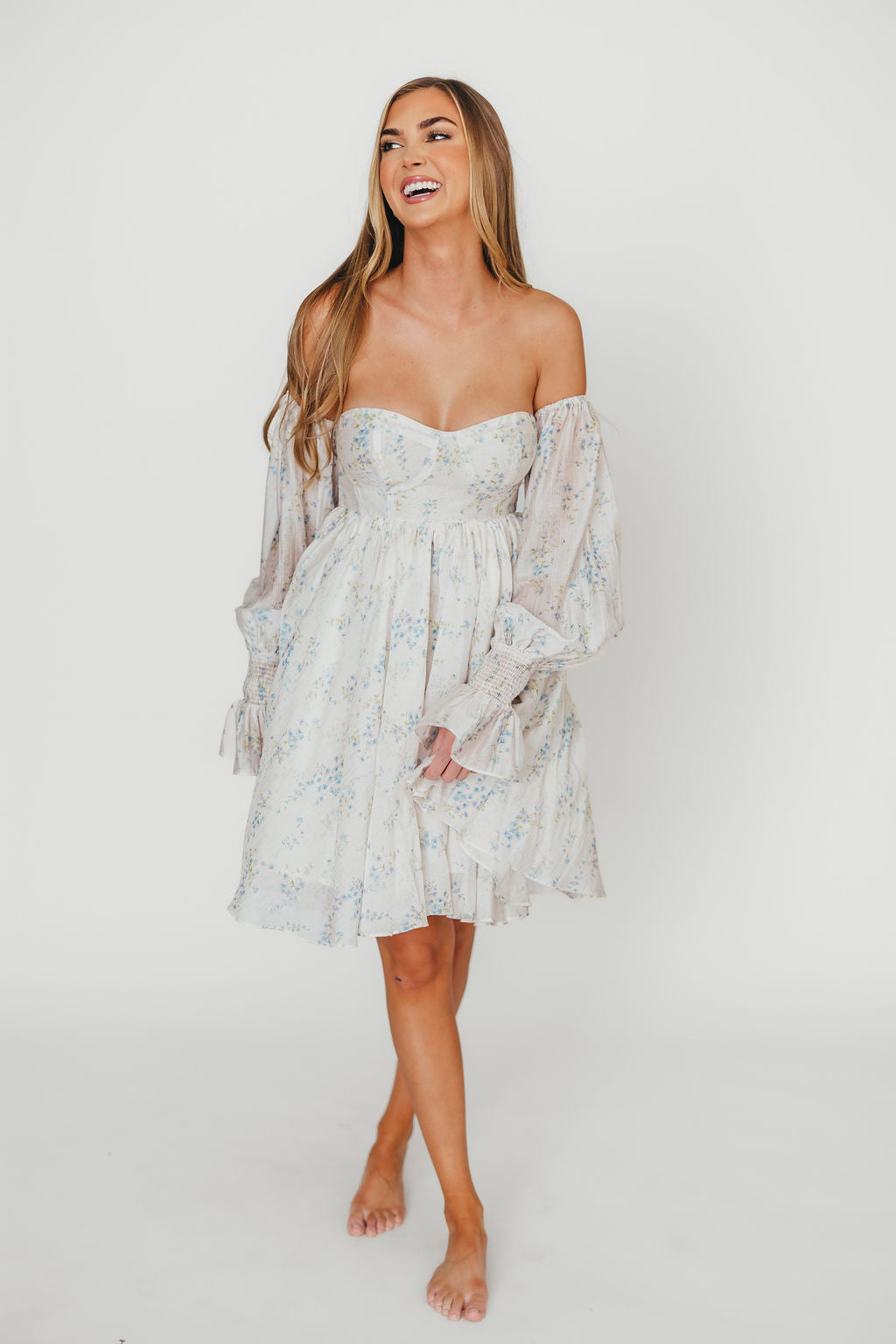 Kennedy Floral Mini Dress in Blue- Bump Friendly