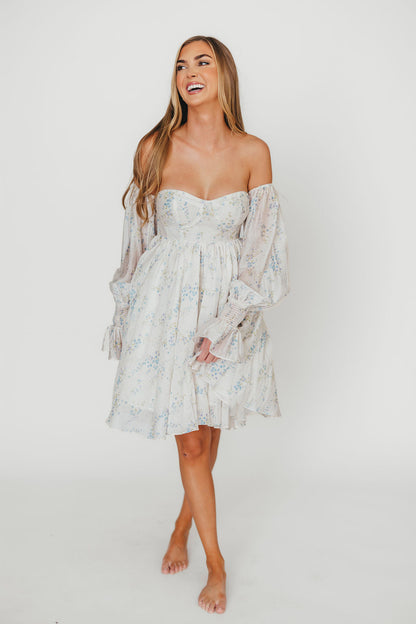 Kennedy Floral Mini Dress in Blue- Bump Friendly