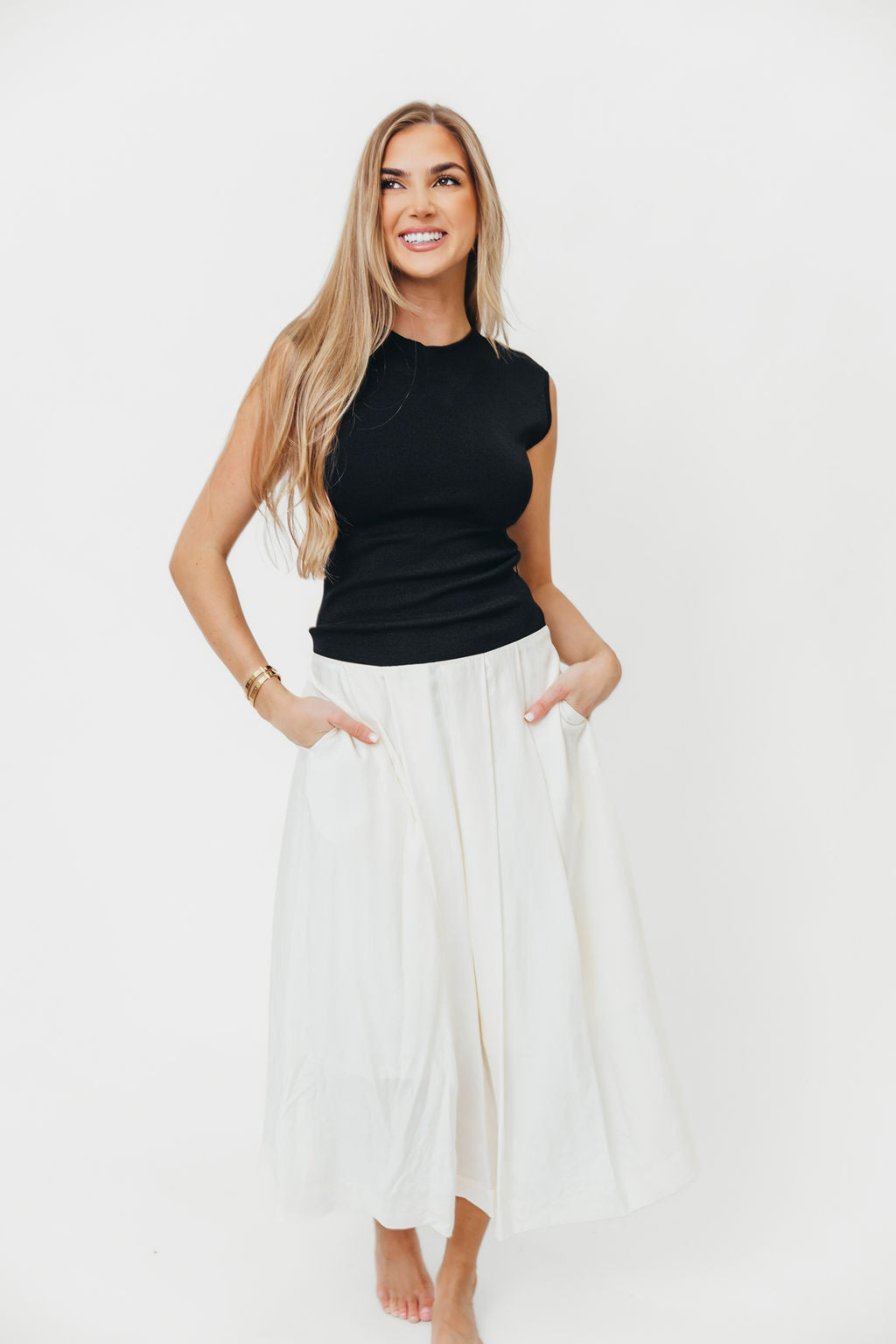 The Cairo Midi Dress in Black/Cream