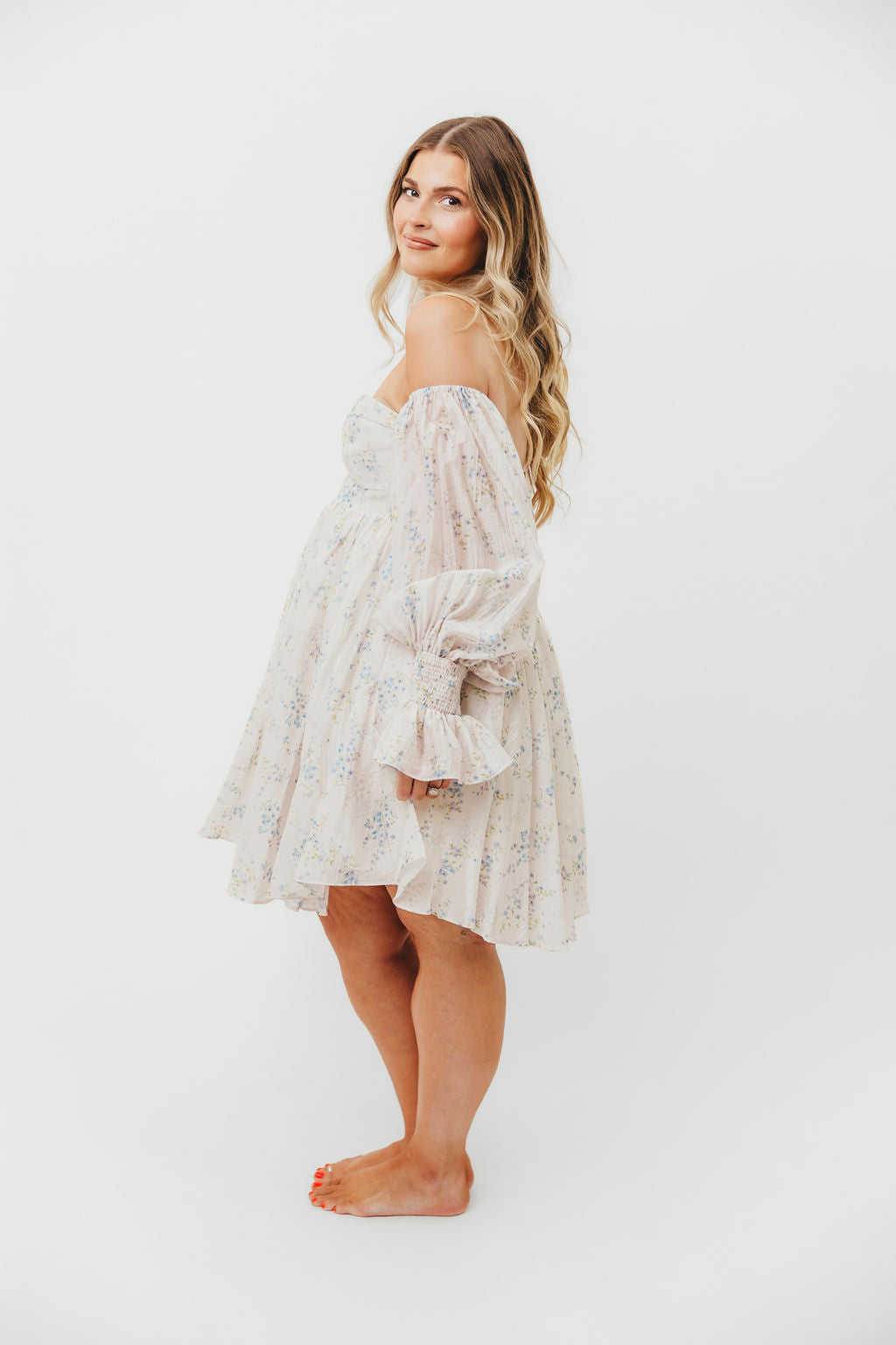 Kennedy Floral Mini Dress in Blue- Bump Friendly