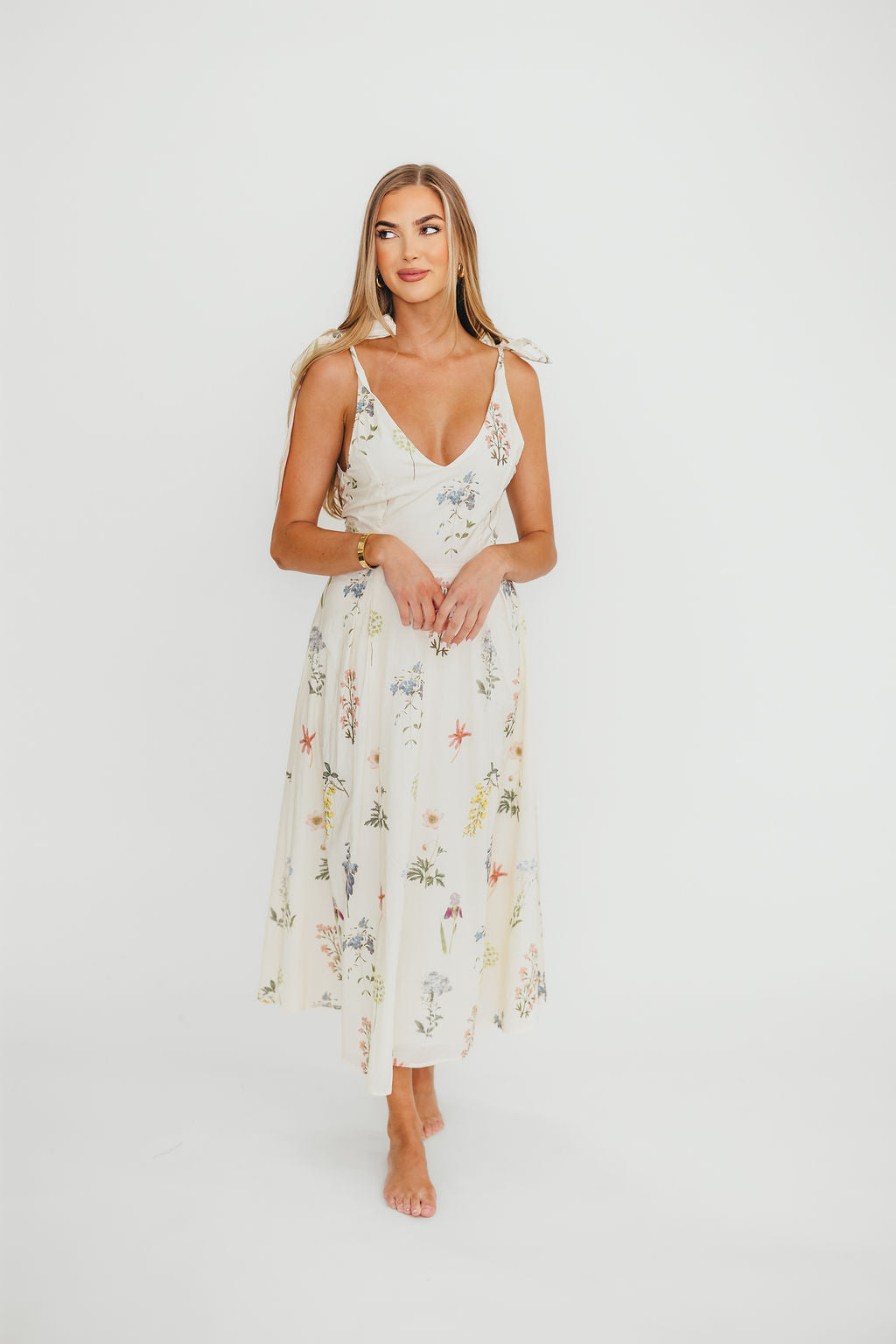 Fawna Floral Midi Dress in Cream