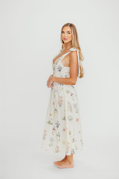 Fawna Floral Midi Dress in Cream