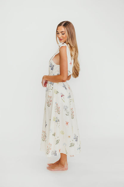 Fawna Floral Midi Dress in Cream