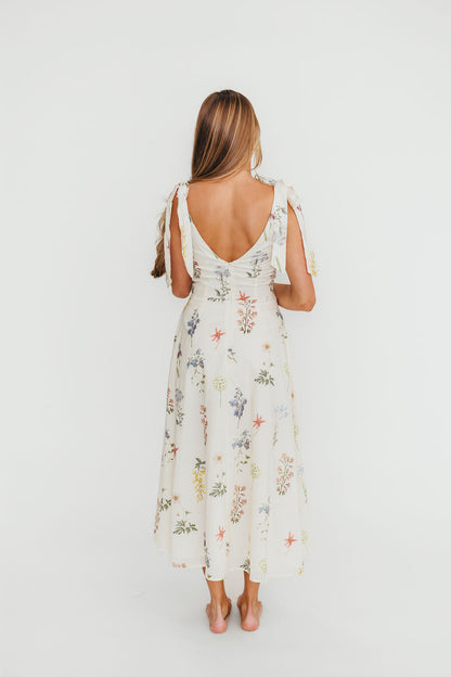 Fawna Floral Midi Dress in Cream
