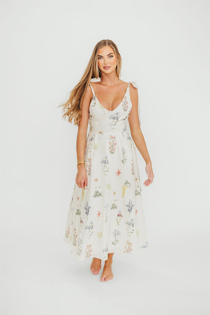 Fawna Floral Midi Dress in Cream