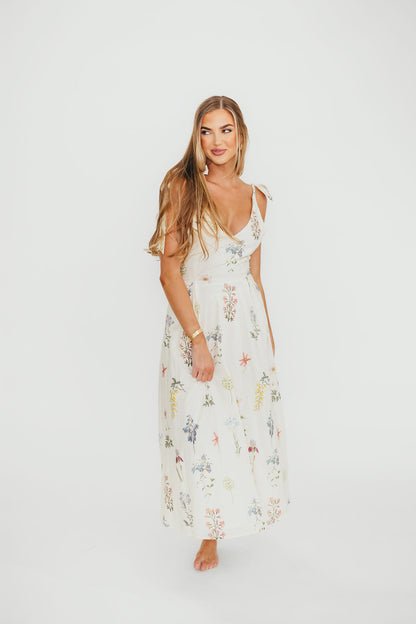 Fawna Floral Midi Dress in Cream