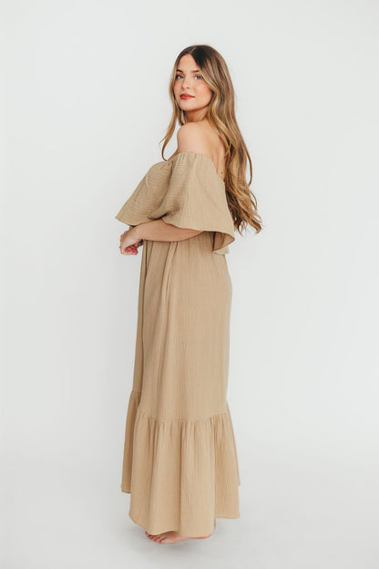 Josie 100% Cotton Maxi Dress in Khaki