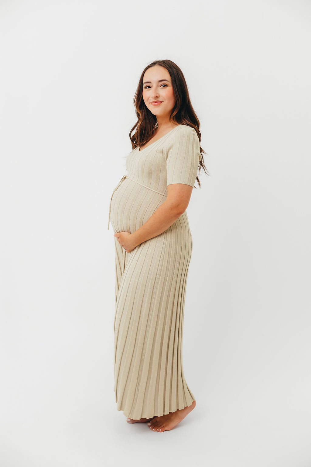 Oakley Ribbed Maxi Dress in Dusty Lime - Bump Friendly