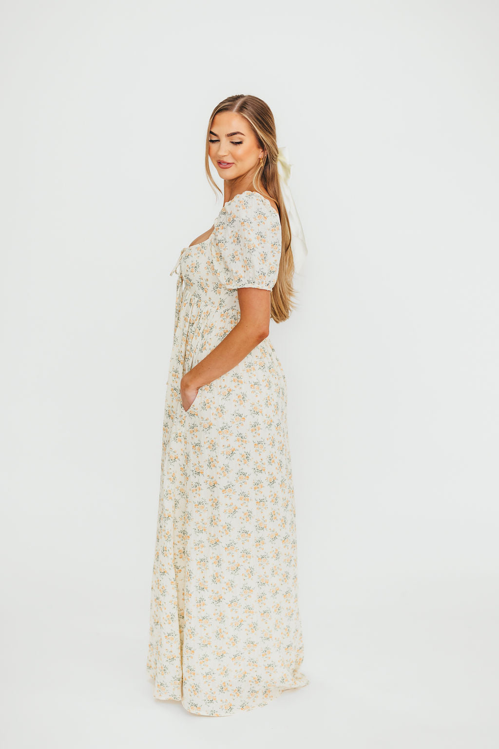 Haven 100% Cotton Tie-Front Maxi Dress in Orange/Green Floral - Bump Friendly