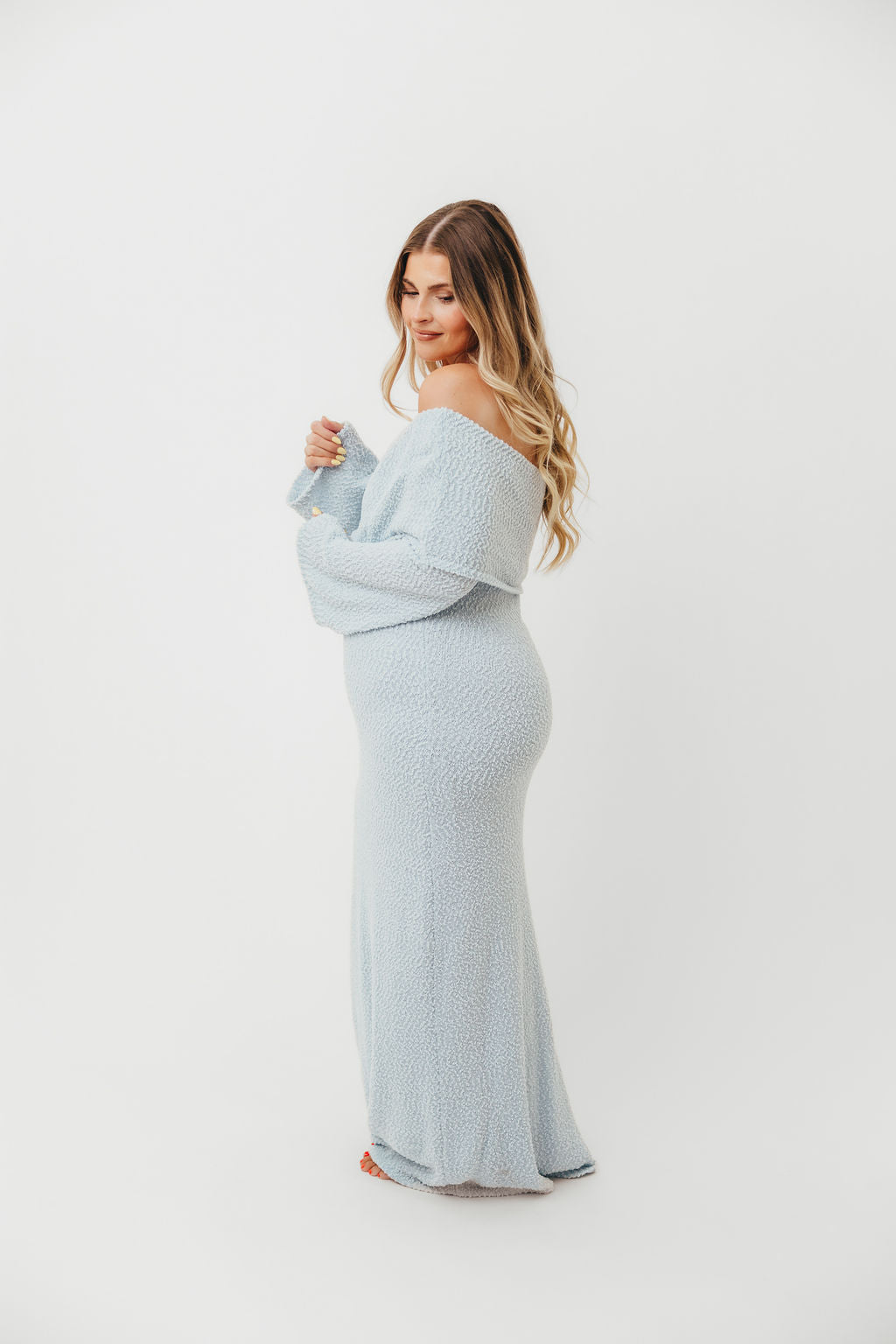 Nora Knit Maxi Dress in Dusty Blue - Bump Friendly