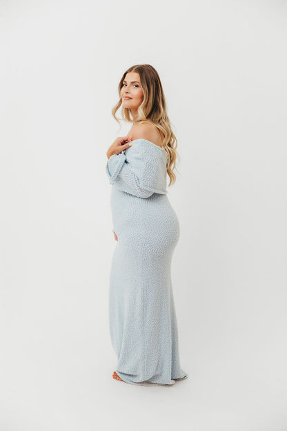 Nora Knit Maxi Dress in Dusty Blue - Bump Friendly