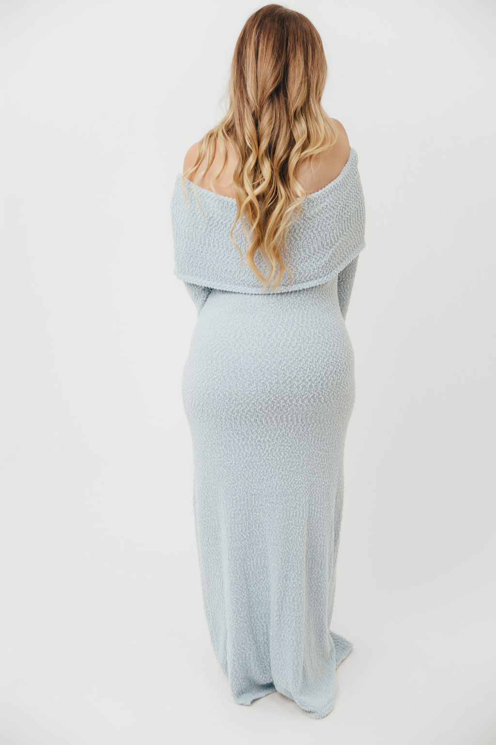 Nora Knit Maxi Dress in Dusty Blue - Bump Friendly