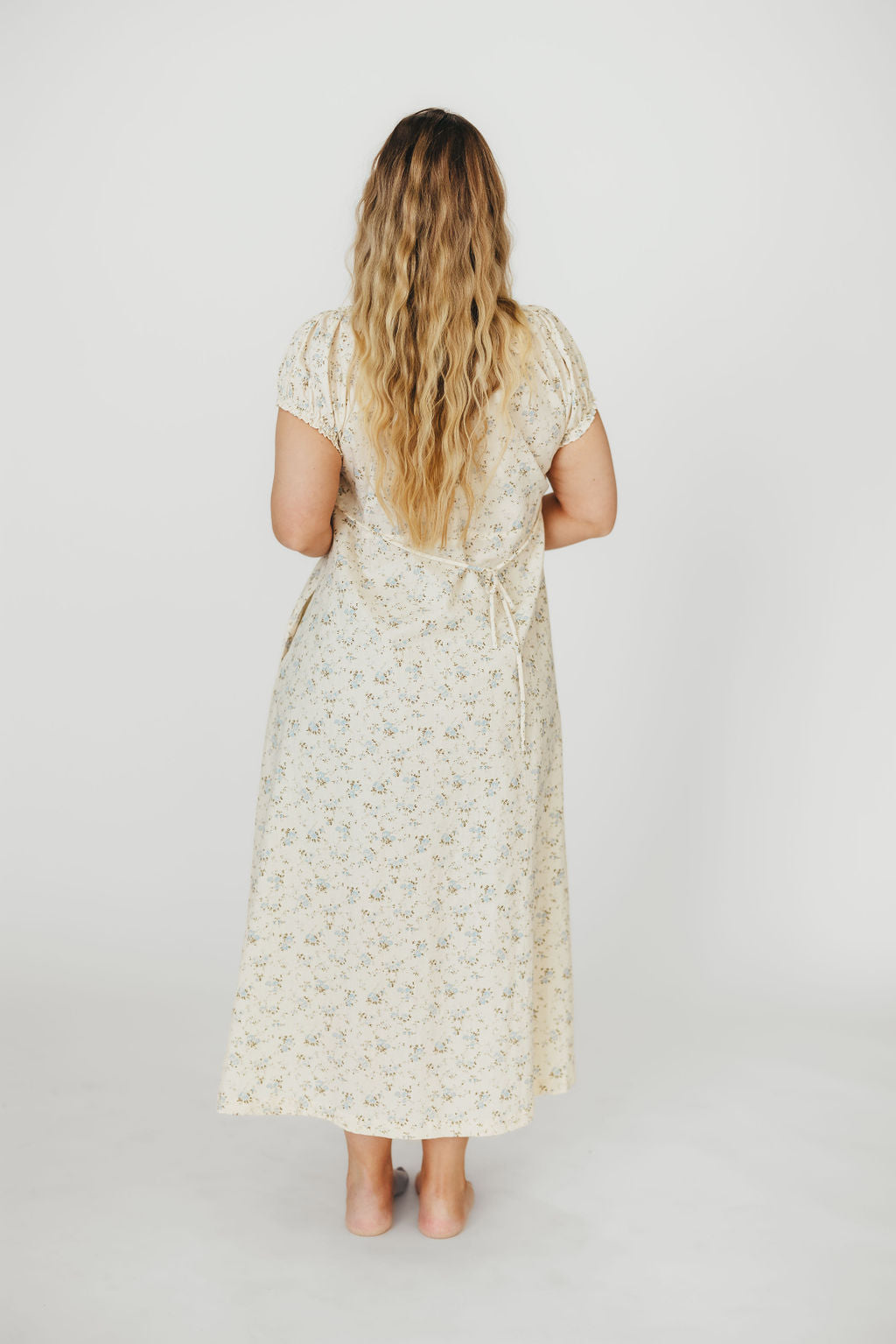 Marley 100% Cotton Midi Dress in Ivory/Blue Floral -Bump Friendly