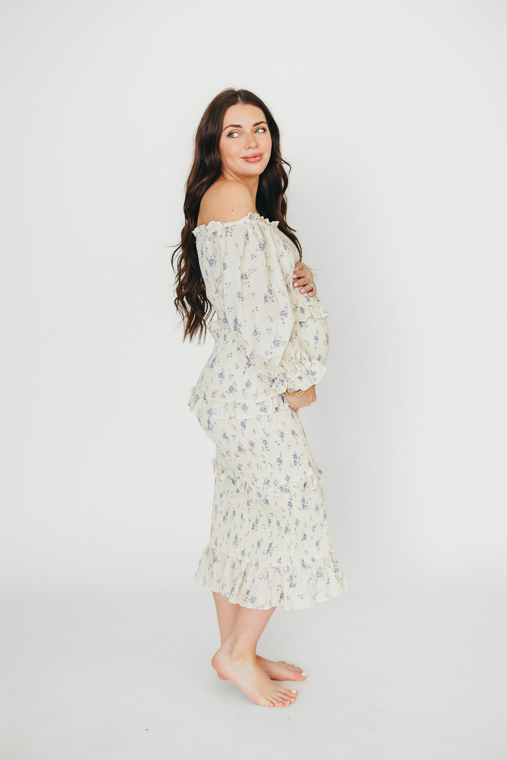 The Chloe Midi Dress in Blue - Bump Friendly