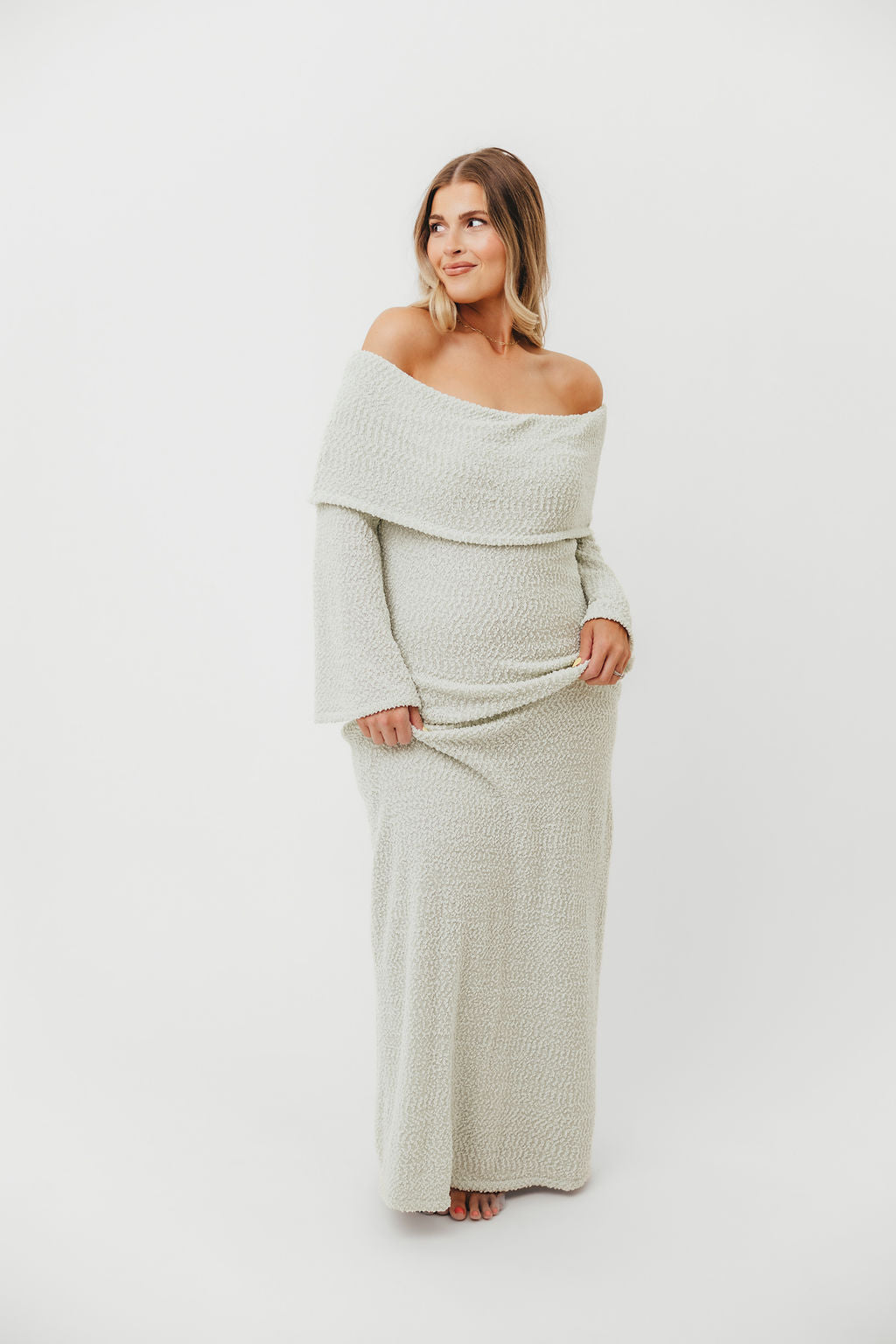 Nora Knit Maxi Dress in Seafoam- Bump Friendly