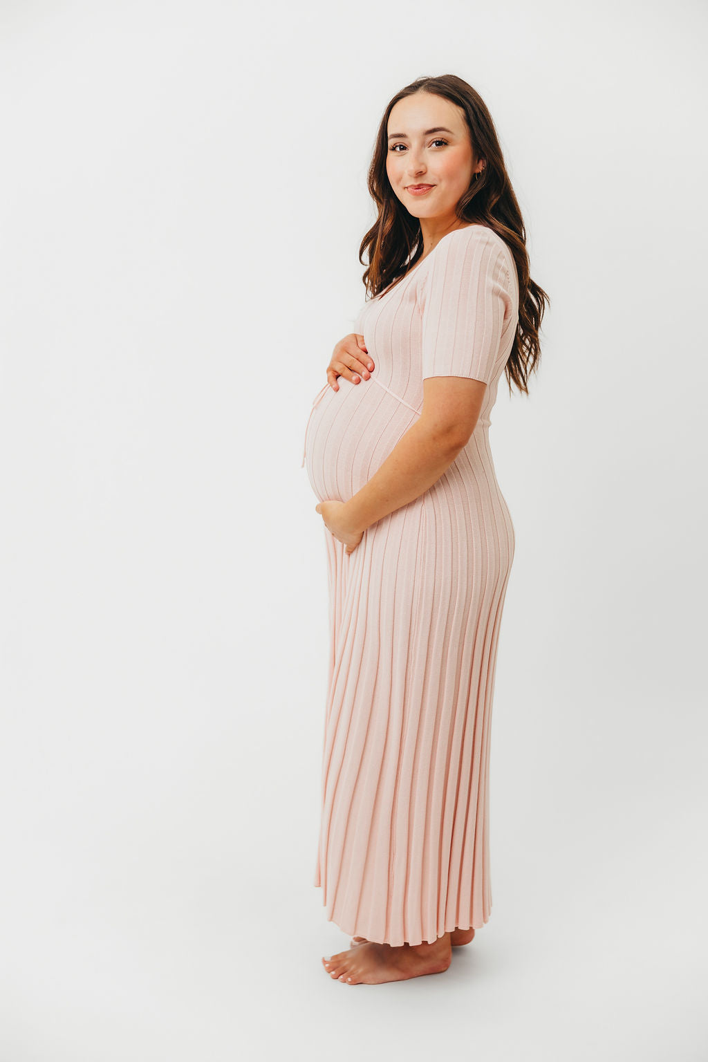 Oakley Ribbed Maxi Dress in Light Pink - Bump Friendly